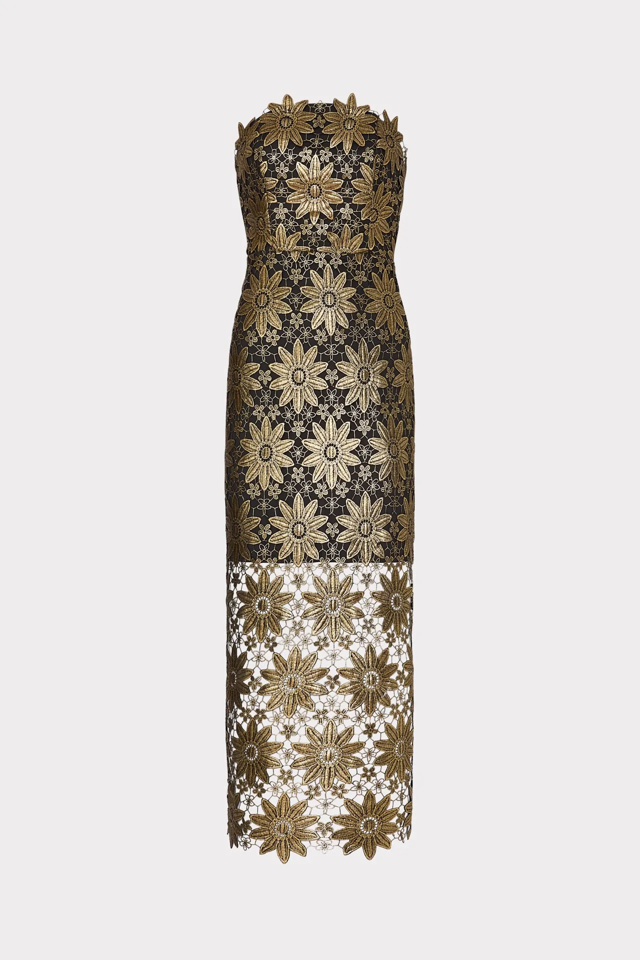 Kait Gold Lace Midi Dress sold by Milly