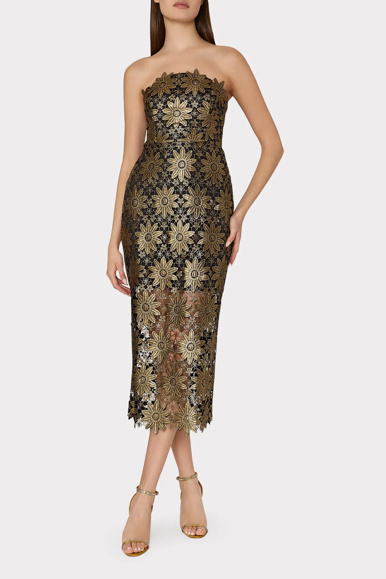 Kait Gold Lace Midi Dress sold by Milly product image thumbnail 2