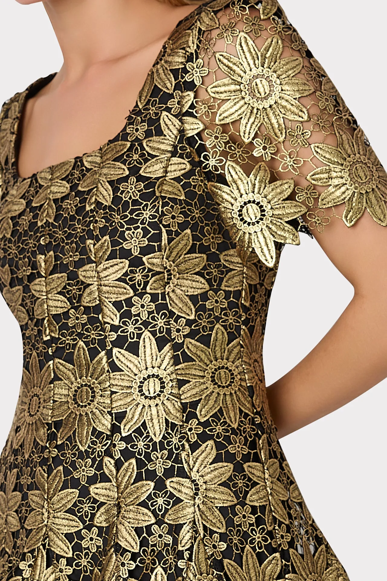 Ilisa Gold Lace Godet Mini Dress sold by Milly product image thumbnail 3