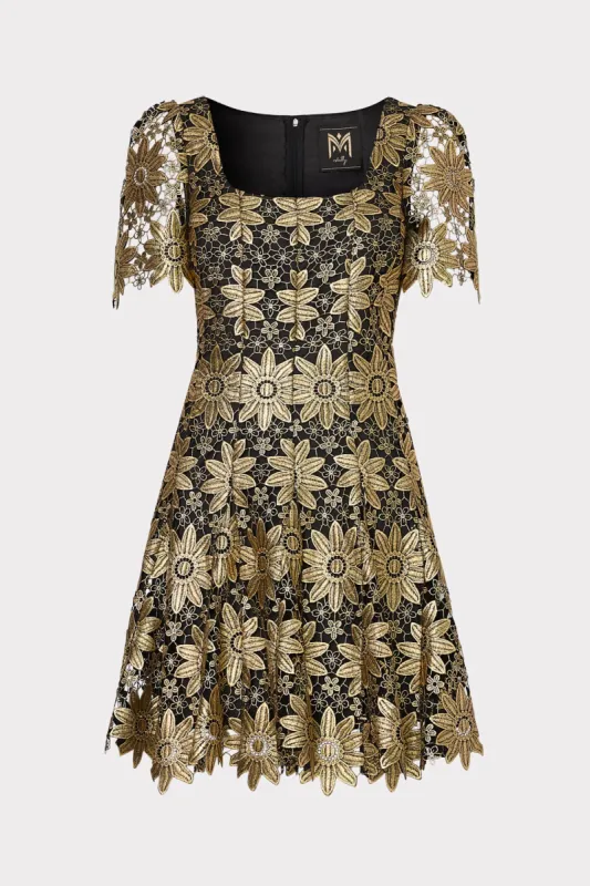 Ilisa Gold Lace Godet Mini Dress made by Milly