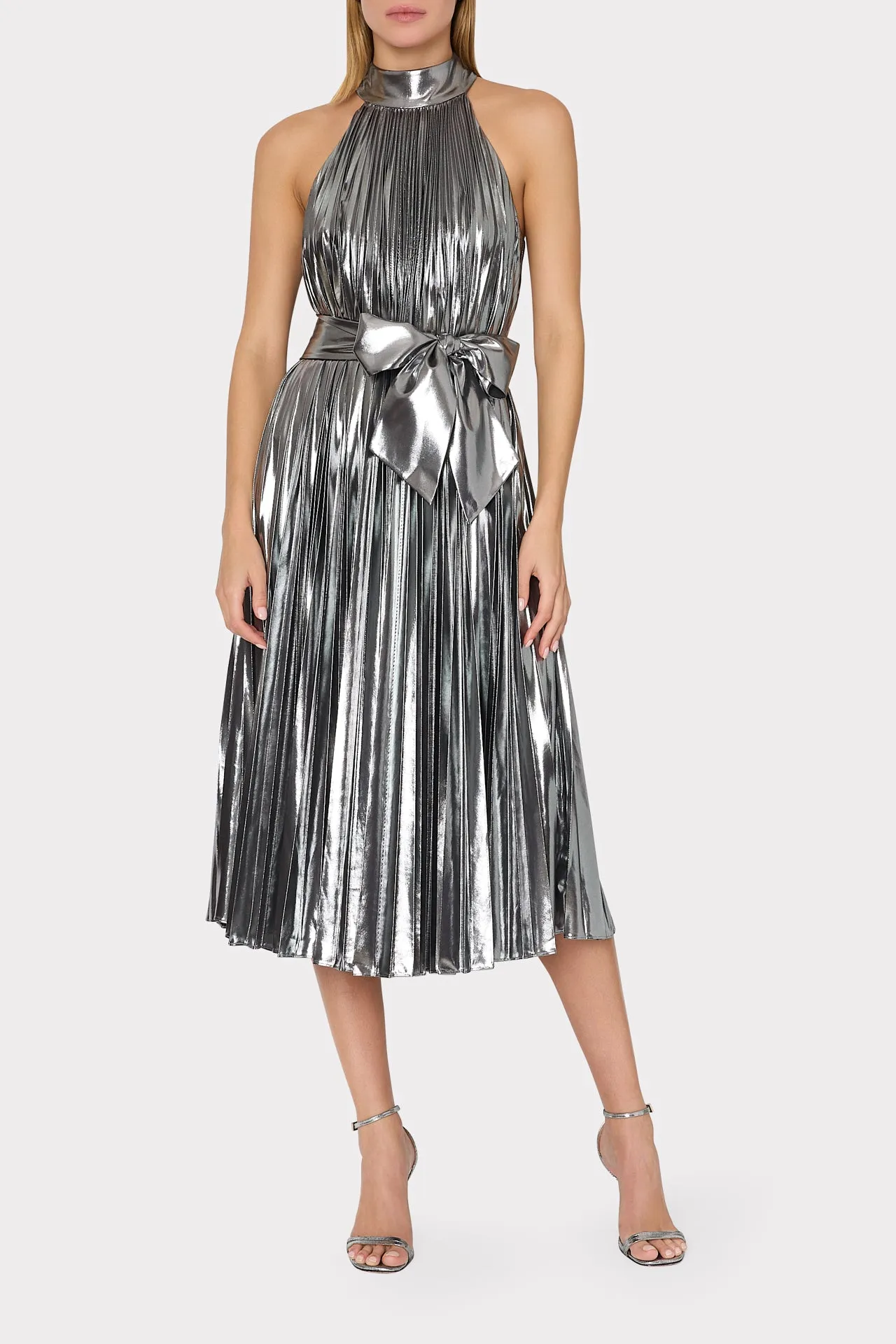 Idena Pleated Lamé Halter Dress sold by Milly product image thumbnail 2