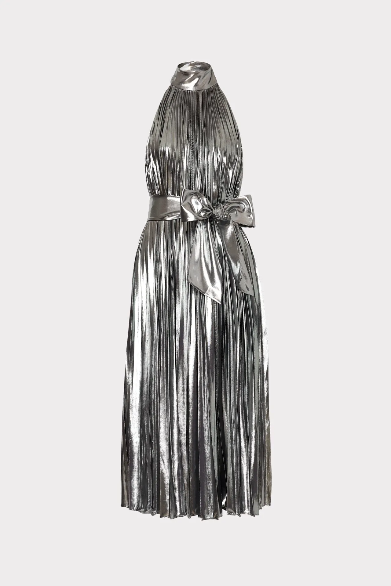 Idena Pleated Lamé Halter Dress sold by Milly