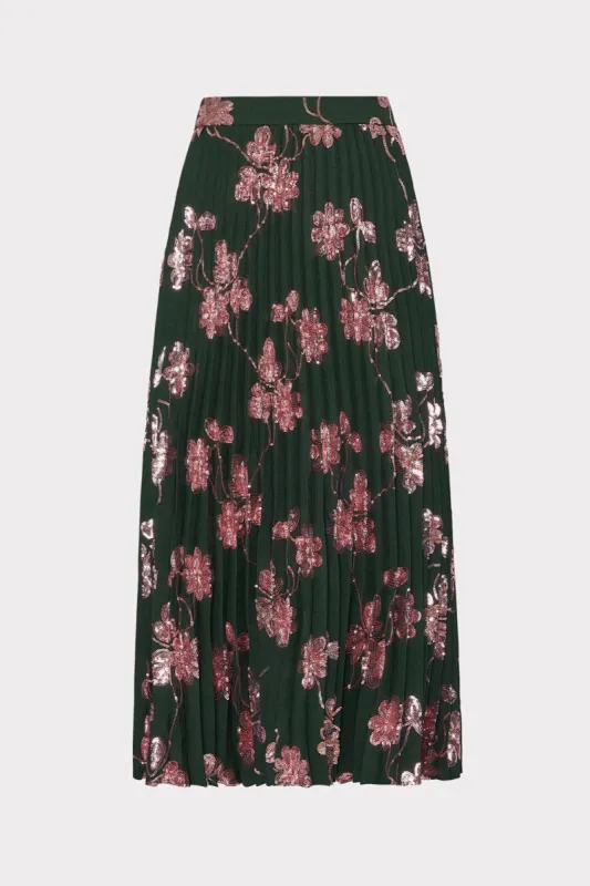 Rayla Pleated Floral Sequins Skirt sold by Milly