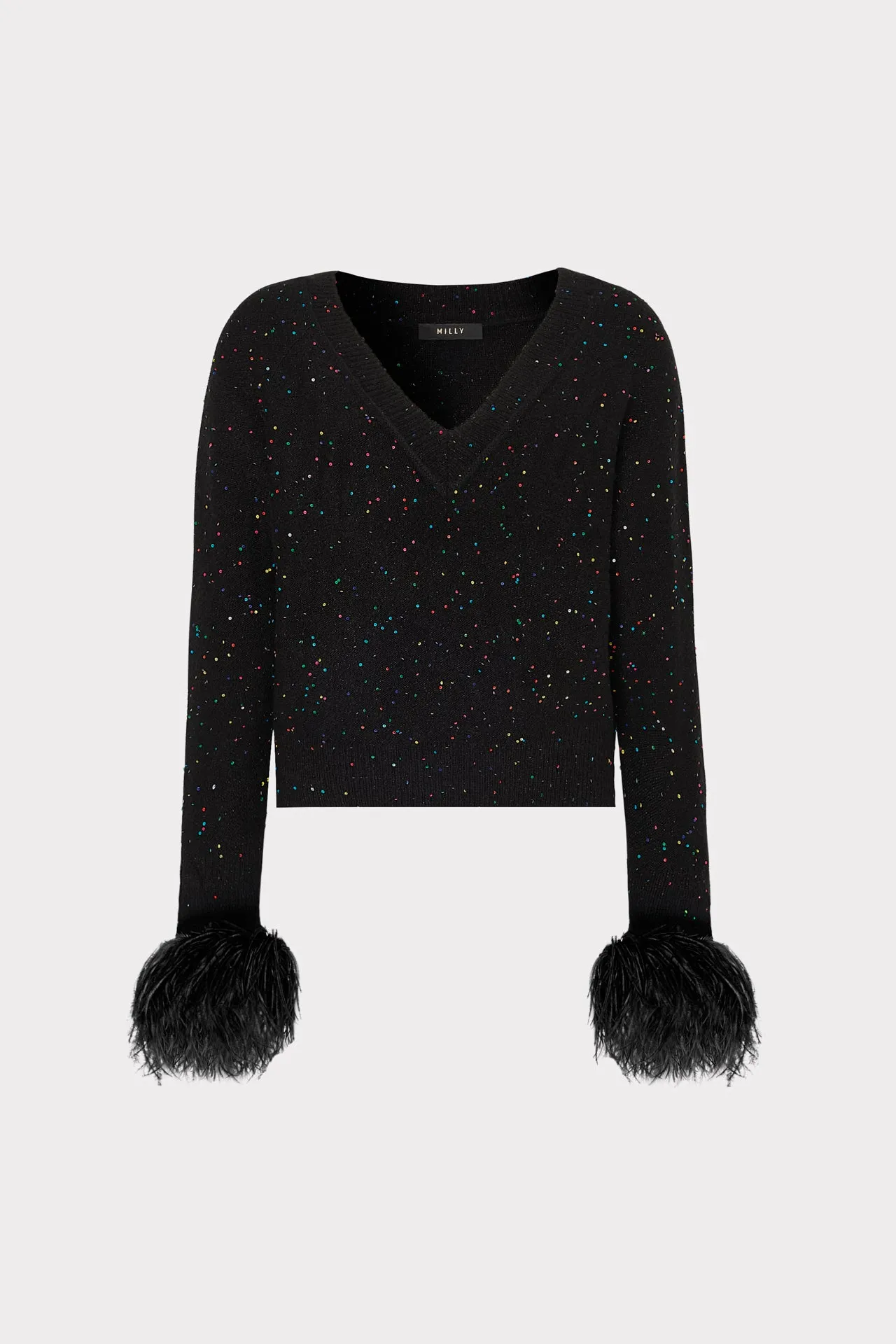 Sequin Feather Cuff V-Neck Sweater sold by Milly