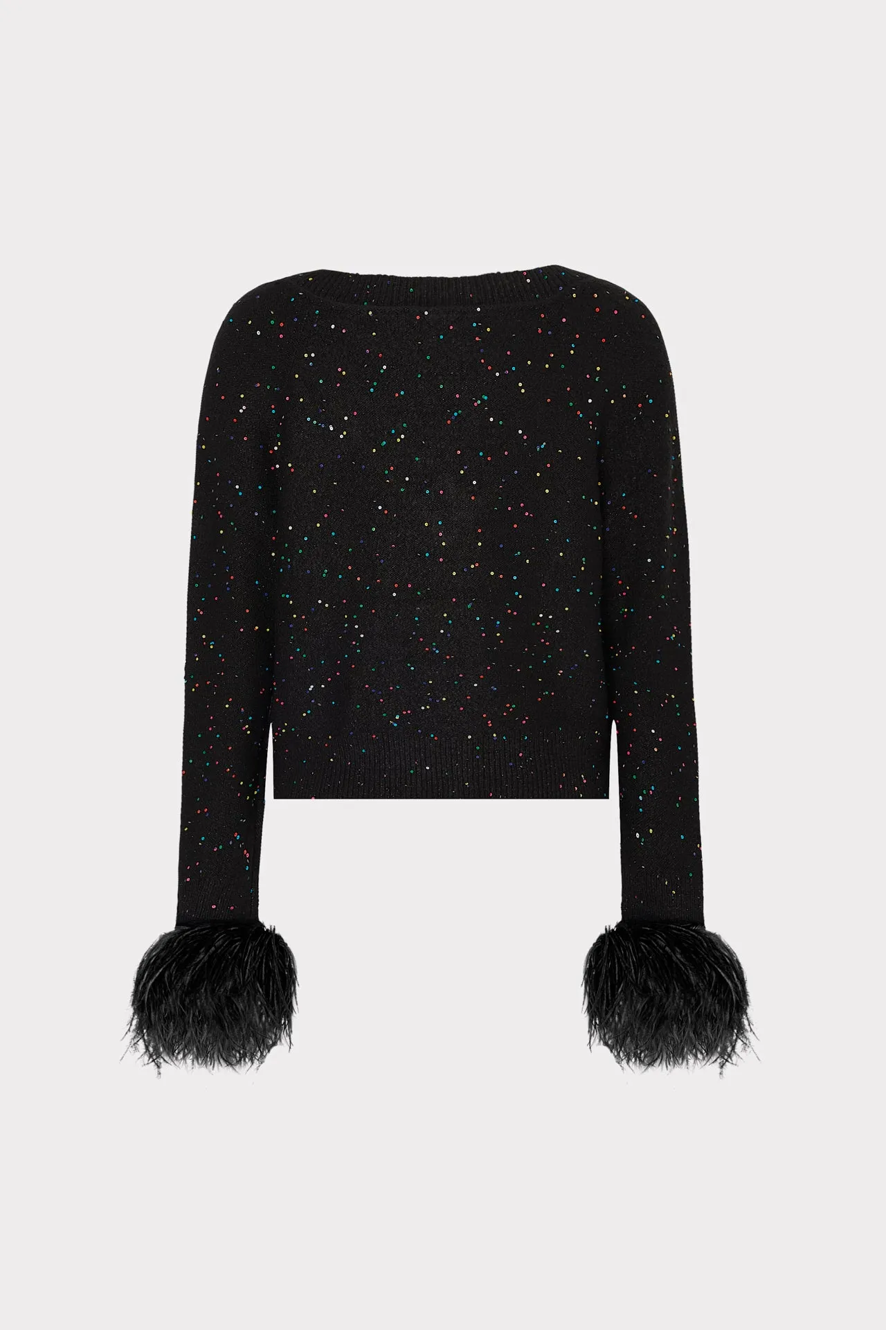 Sequin Feather Cuff V-Neck Sweater sold by Milly product image thumbnail 4