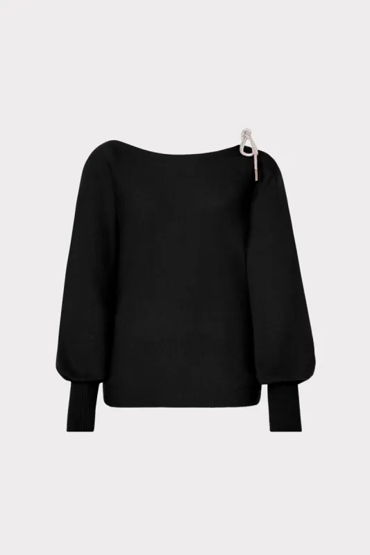 Ida Crystal Bow Cold Shoulder Sweater sold by Milly