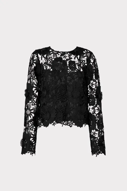 Nori Long Sleeve Lace Top sold by Milly