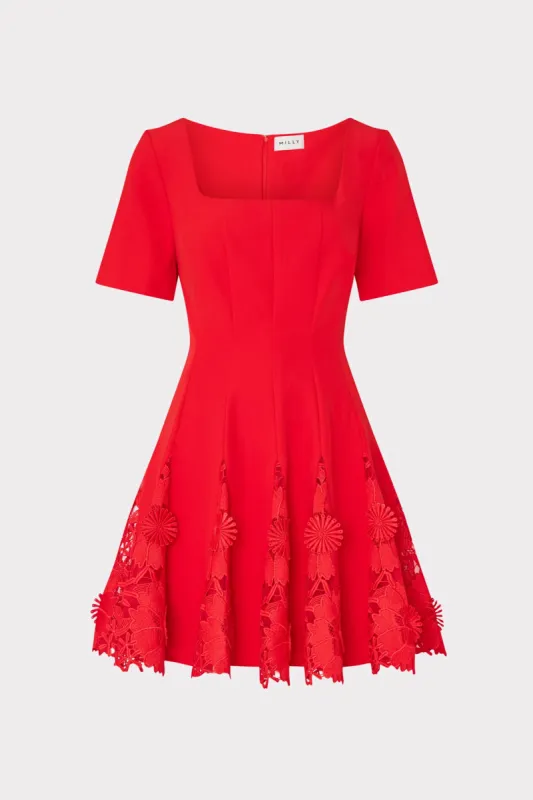 Joy Lace Combo Mini Godet Dress sold by Milly