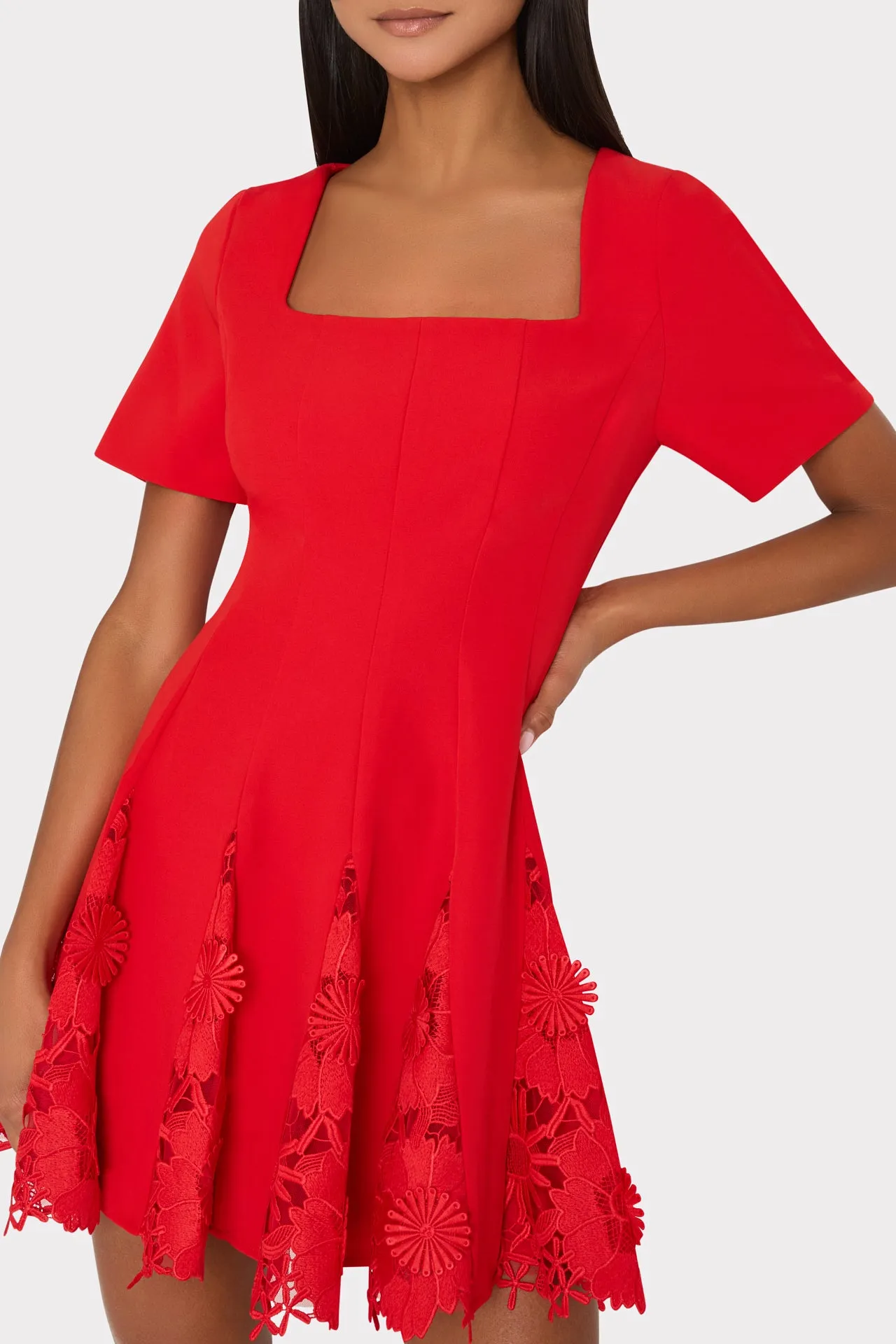 Joy Lace Combo Mini Godet Dress sold by Milly product image thumbnail 3