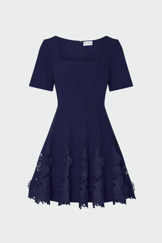 Joy Lace Combo Mini Godet Dress sold by Milly