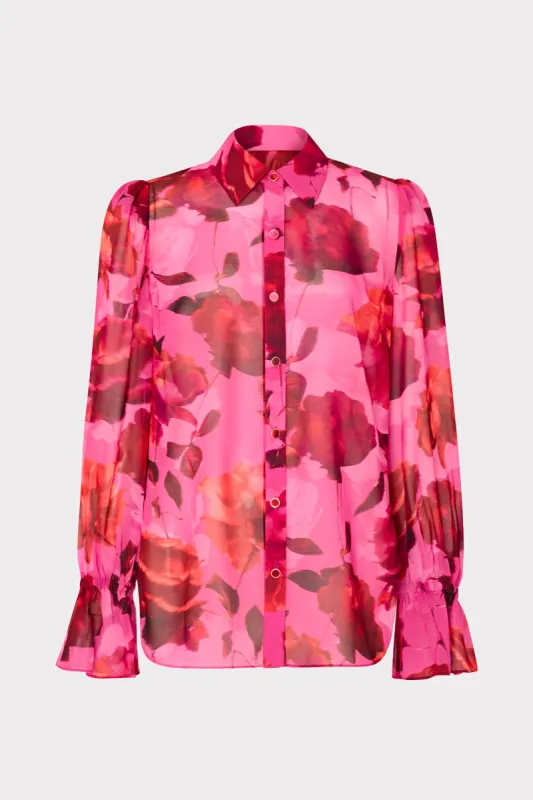 Lacey Blurred Blossom Printed Blouse sold by Milly