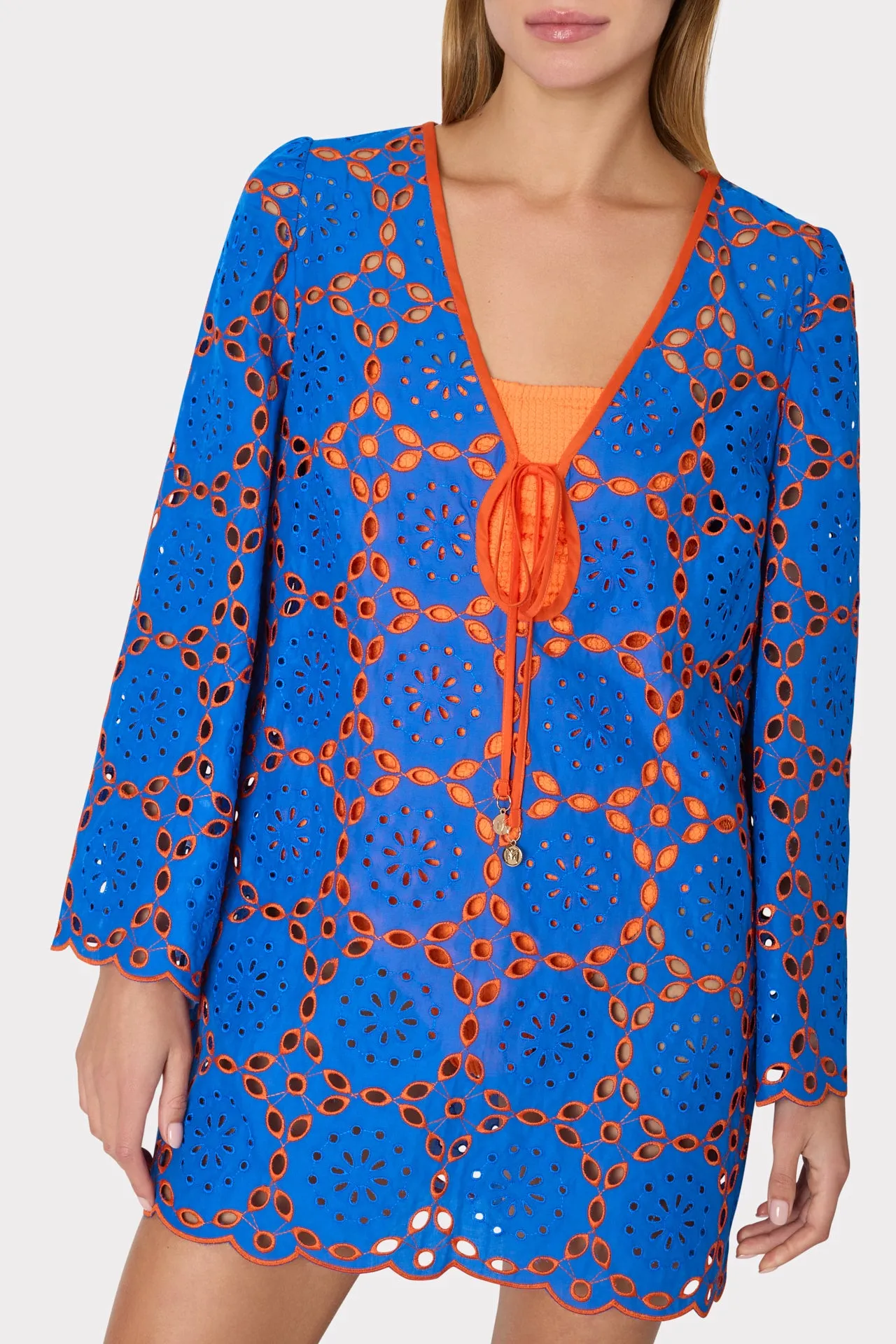 Viara Two Tone Geo Eyelet Cover-Up Dress sold by Milly product image thumbnail 3