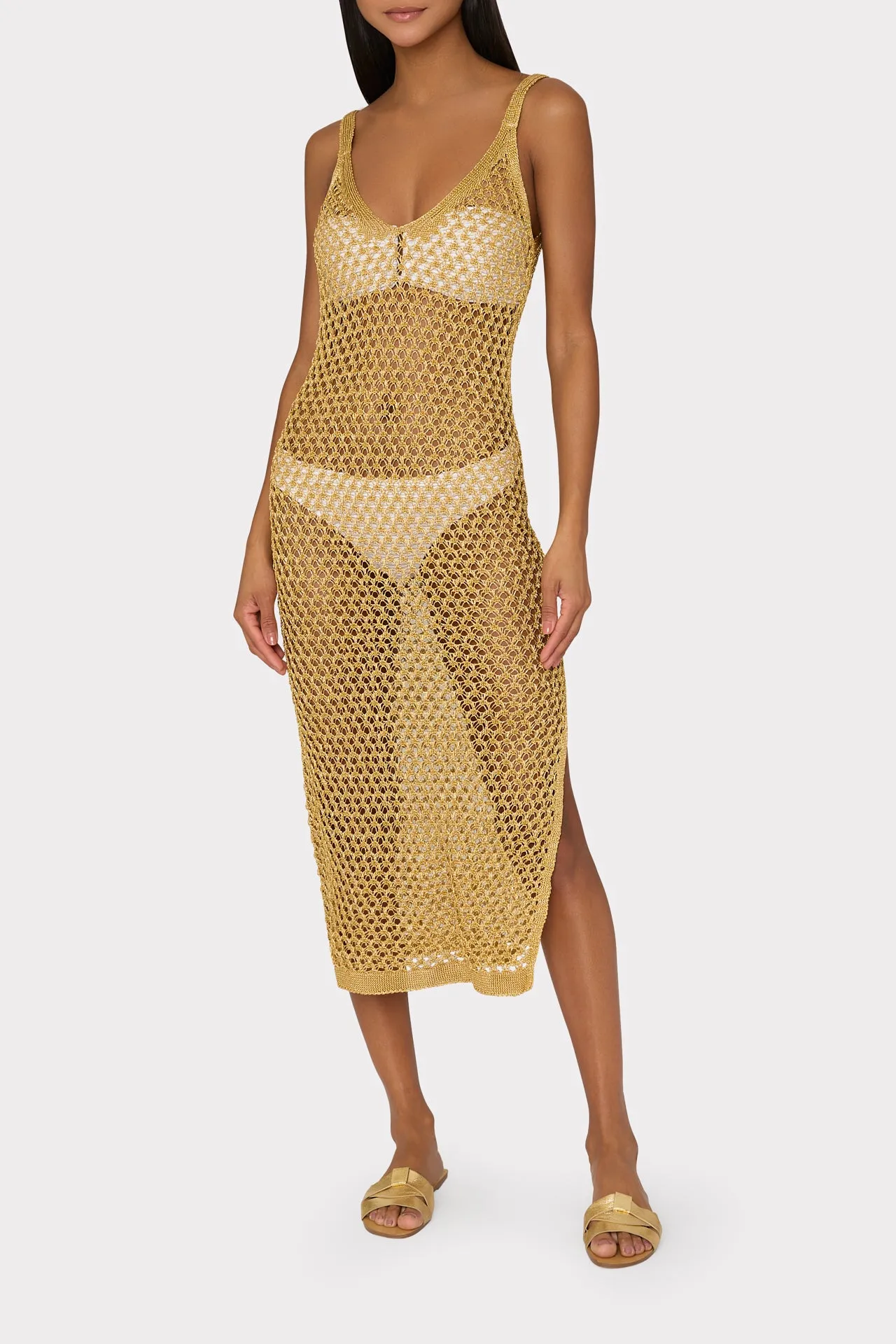 Metallic Mesh V Neck Midi Cover-Up Dress sold by Milly product image thumbnail 3