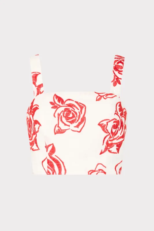 Rose Embroidery Crop Top sold by Milly