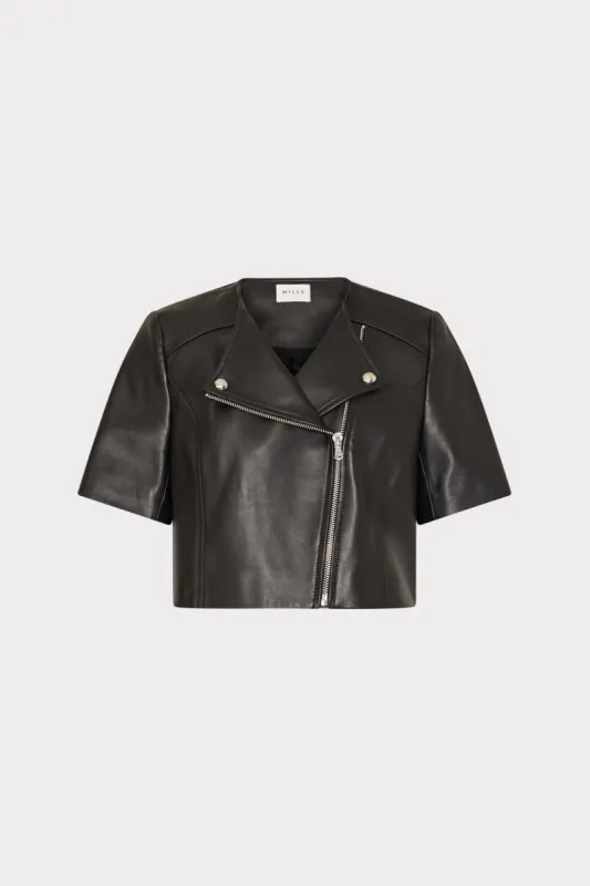 Cropped Short Sleeve Moto Jacket sold by Milly