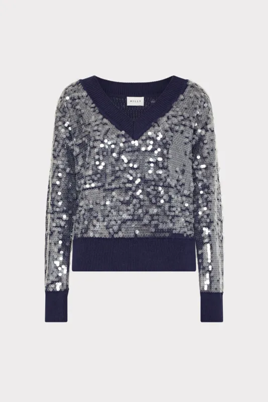 Ilaria Sequin V-Neck Sweater sold by Milly