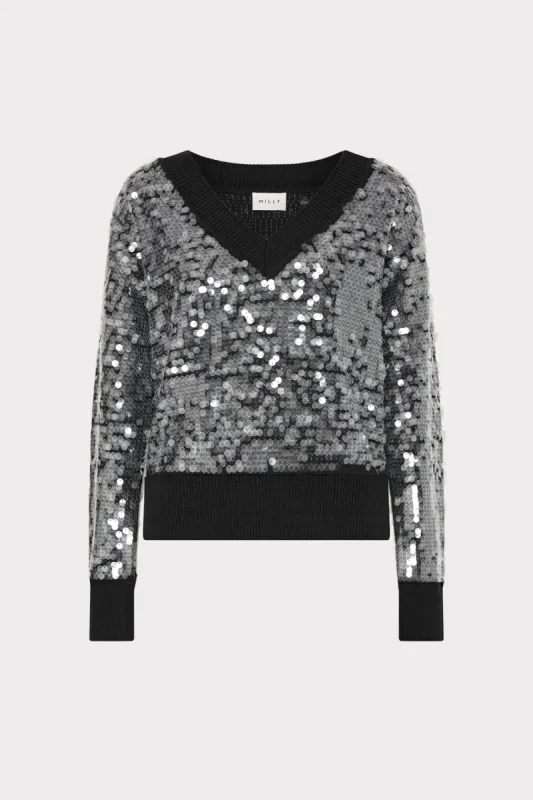 Ilaria Sequin V-Neck Sweater sold by Milly