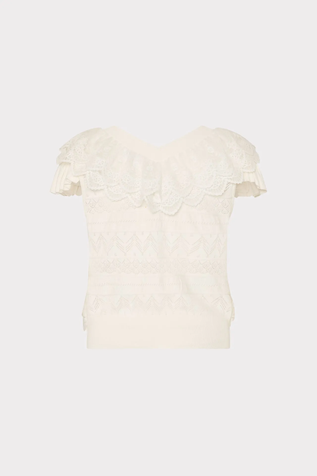 Lace Ruffle Knit V-Neck Top sold by Milly product image thumbnail 4