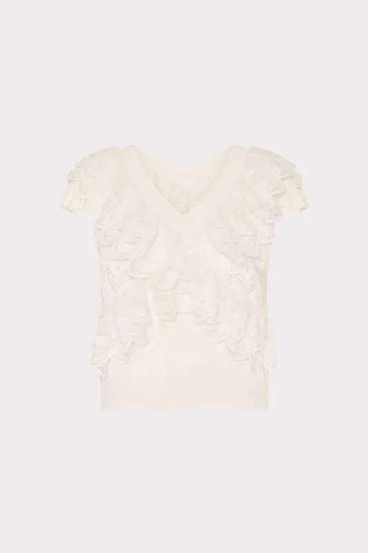 Lace Ruffle Knit V-Neck Top sold by Milly
