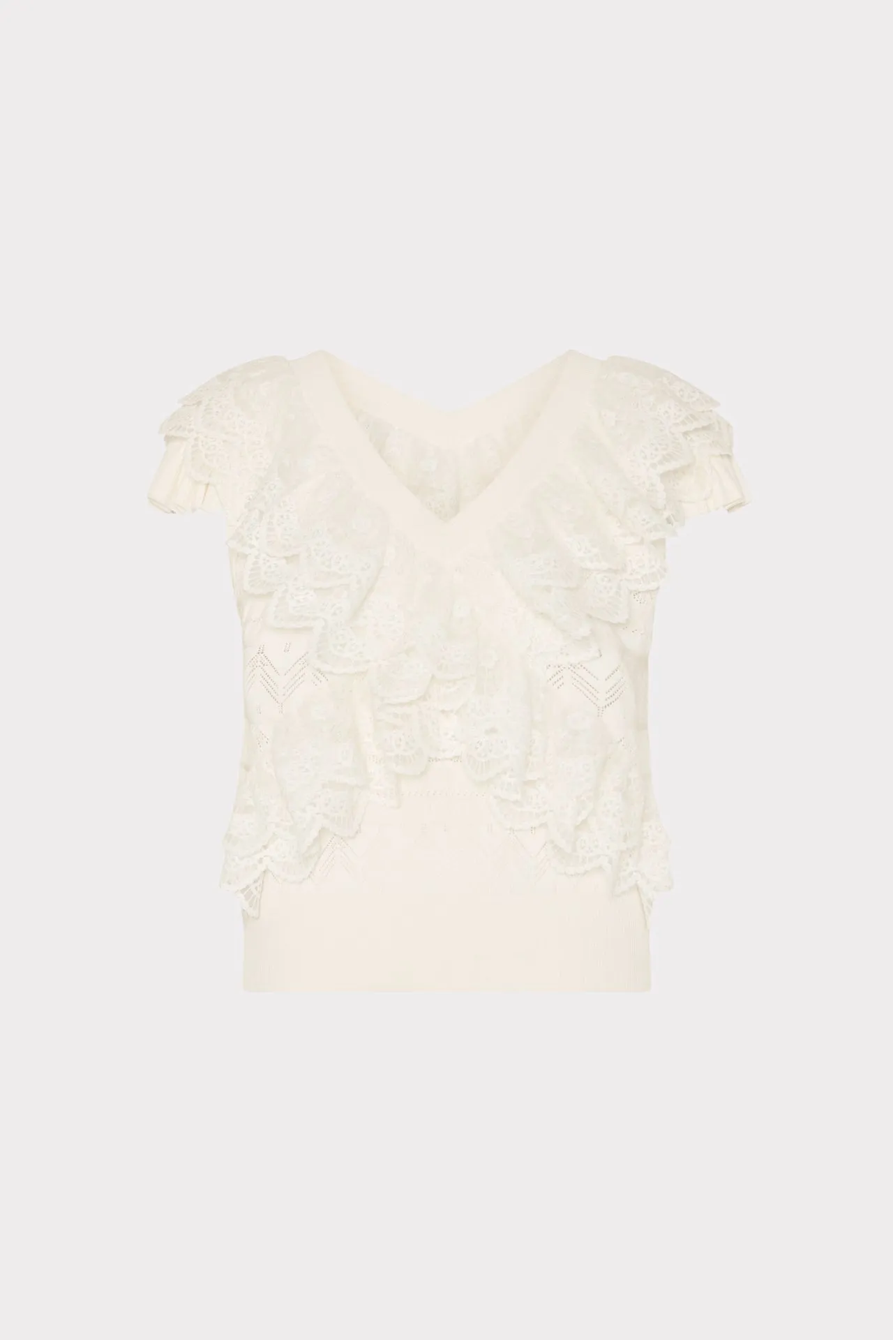 Lace Ruffle Knit V-Neck Top sold by Milly