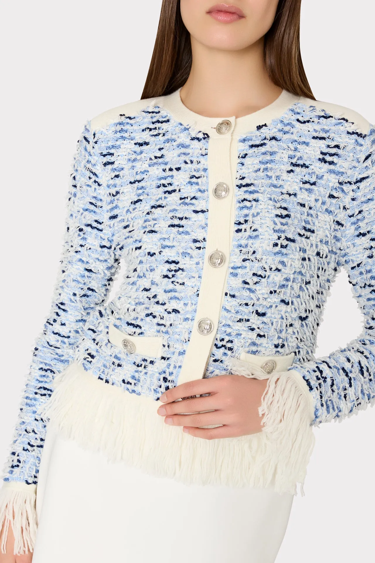 Textured Fringe Trim Cardigan sold by Milly product image thumbnail 3