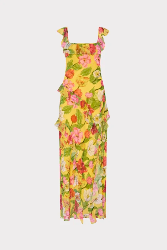 Tulip Rosette Ruffle Maxi Dress made by Milly