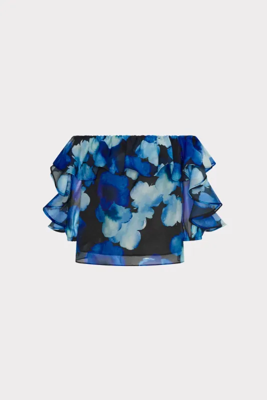 Watercolor Petals Organza Ruffle Top sold by Milly