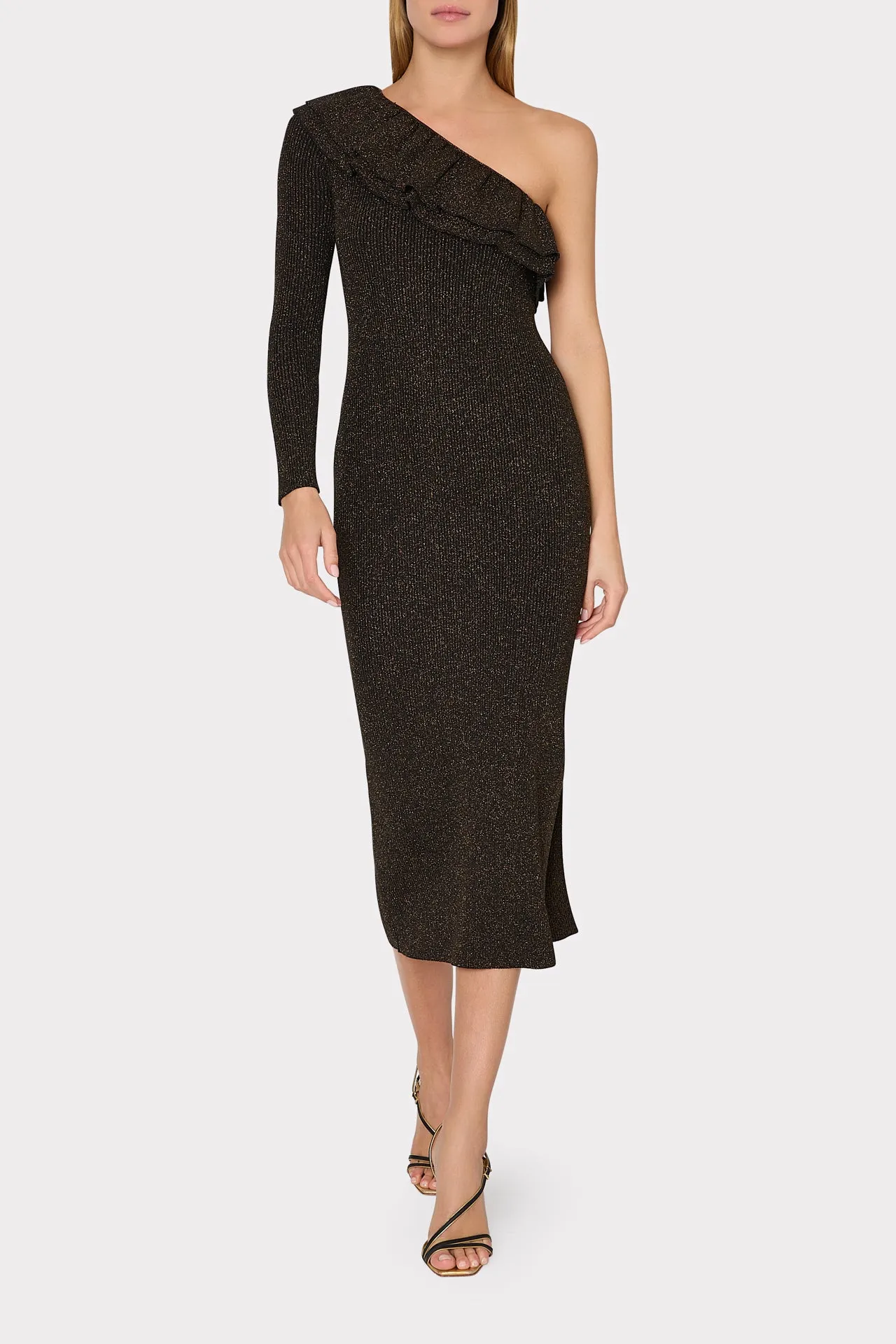 Kelly One Shoulder Ruffle Knit Midi Dress sold by Milly product image thumbnail 2