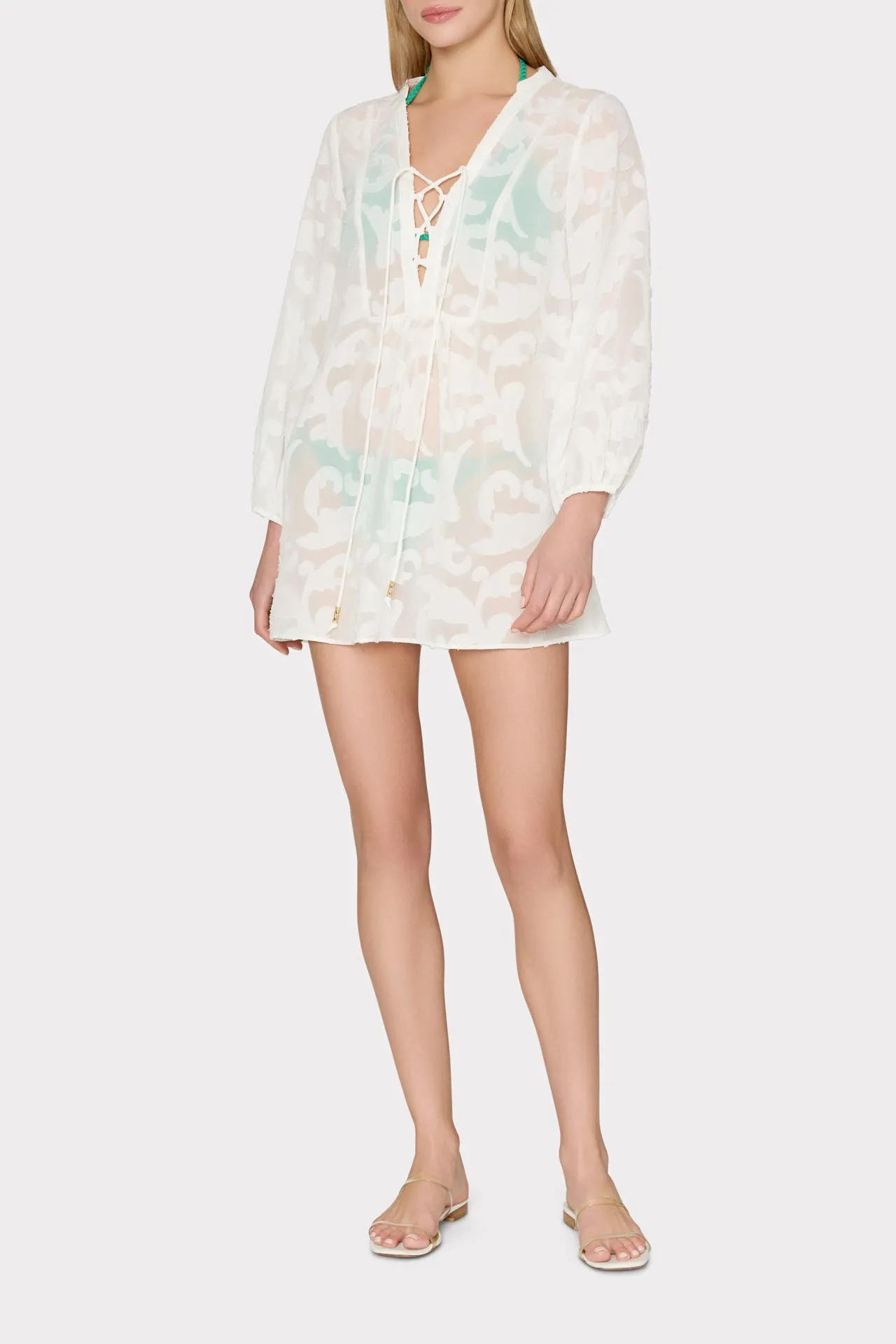 Scroll Burnout Cover-Up Mini Dress sold by Milly