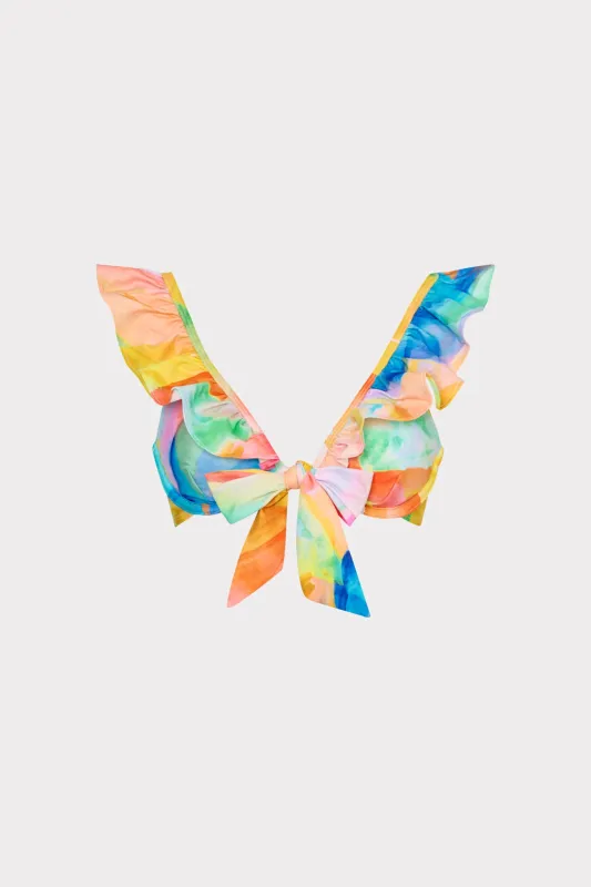 Watercolor Paint Stroke Ruffle Bikini Top sold by Milly