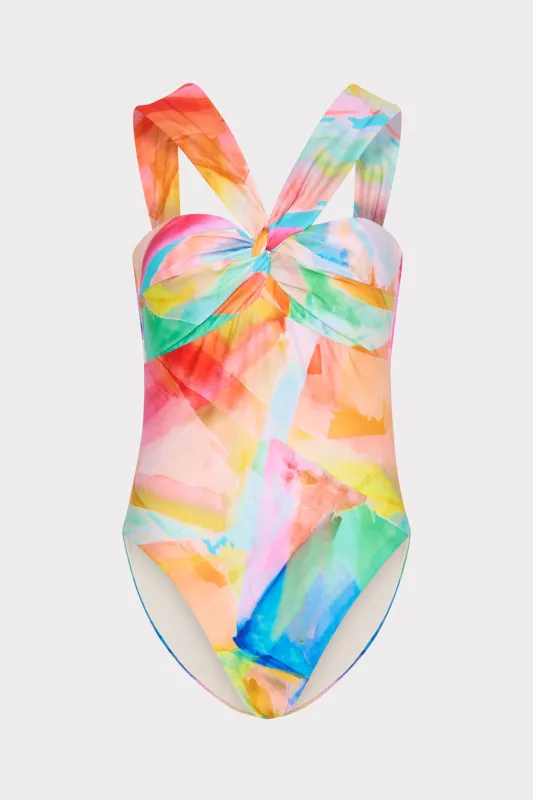 Betsy Watercolor Paint Stroke Bandeau One Piece sold by Milly