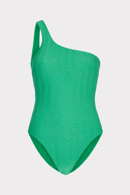 Joni Textured Chevron One Shoulder One Piece sold by Milly