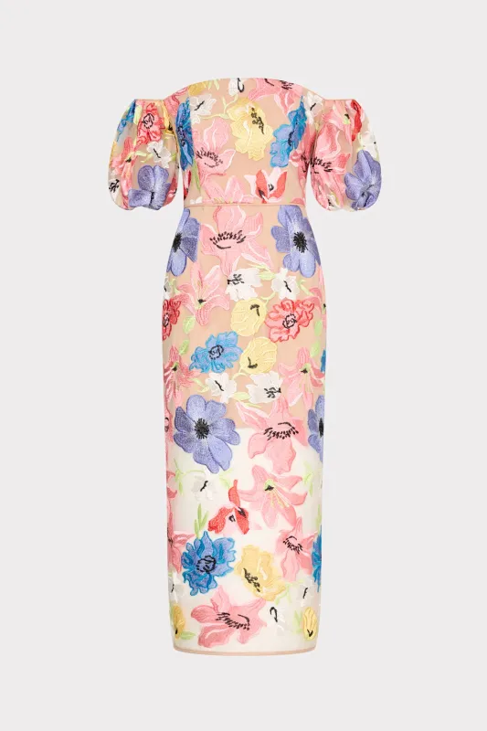 Nira Lily Floral Embroidered Midi Dress made by Milly