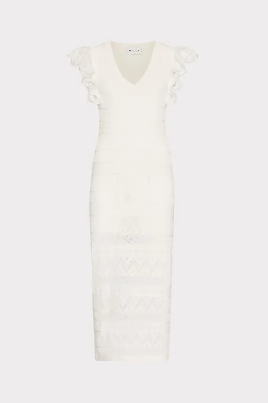 Lace Flutter Sleeve Knit Midi Dress sold by Milly