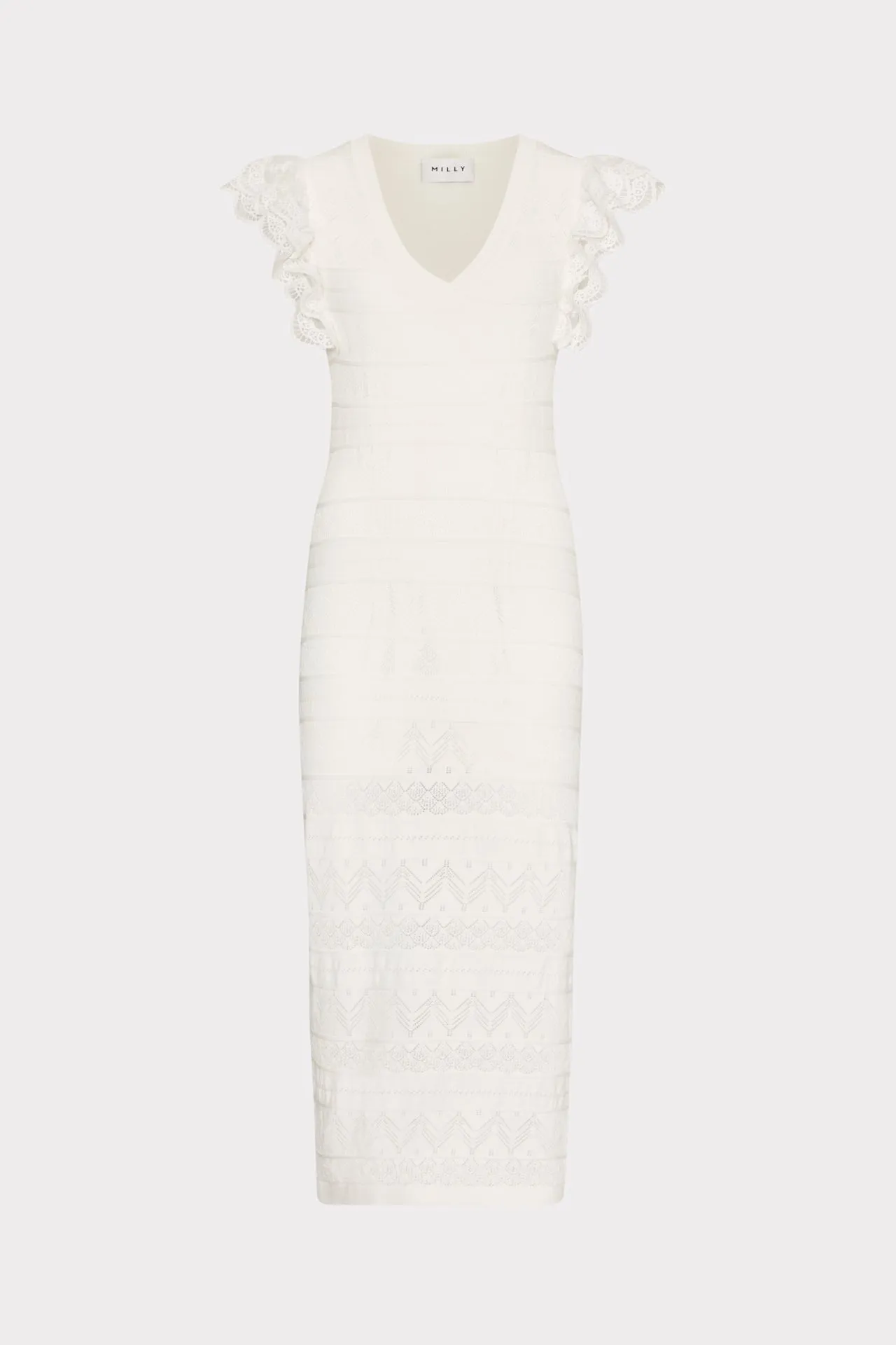 Lace Flutter Sleeve Knit Midi Dress sold by Milly