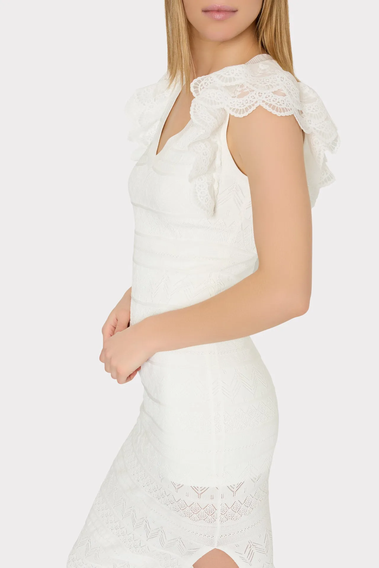 Lace Flutter Sleeve Knit Midi Dress sold by Milly product image thumbnail 3