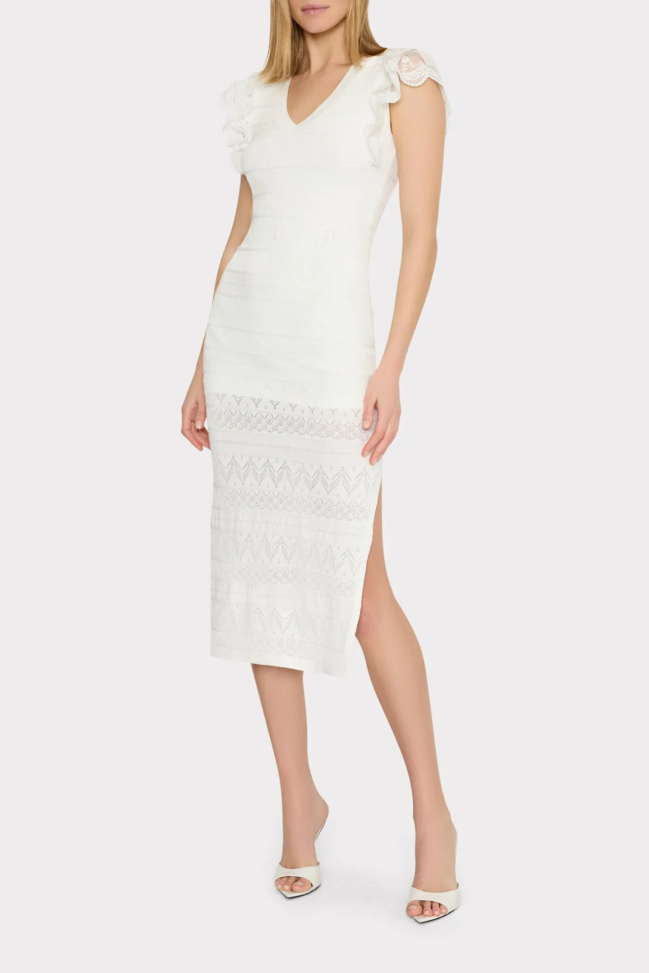 Lace Flutter Sleeve Knit Midi Dress sold by Milly product image thumbnail 2