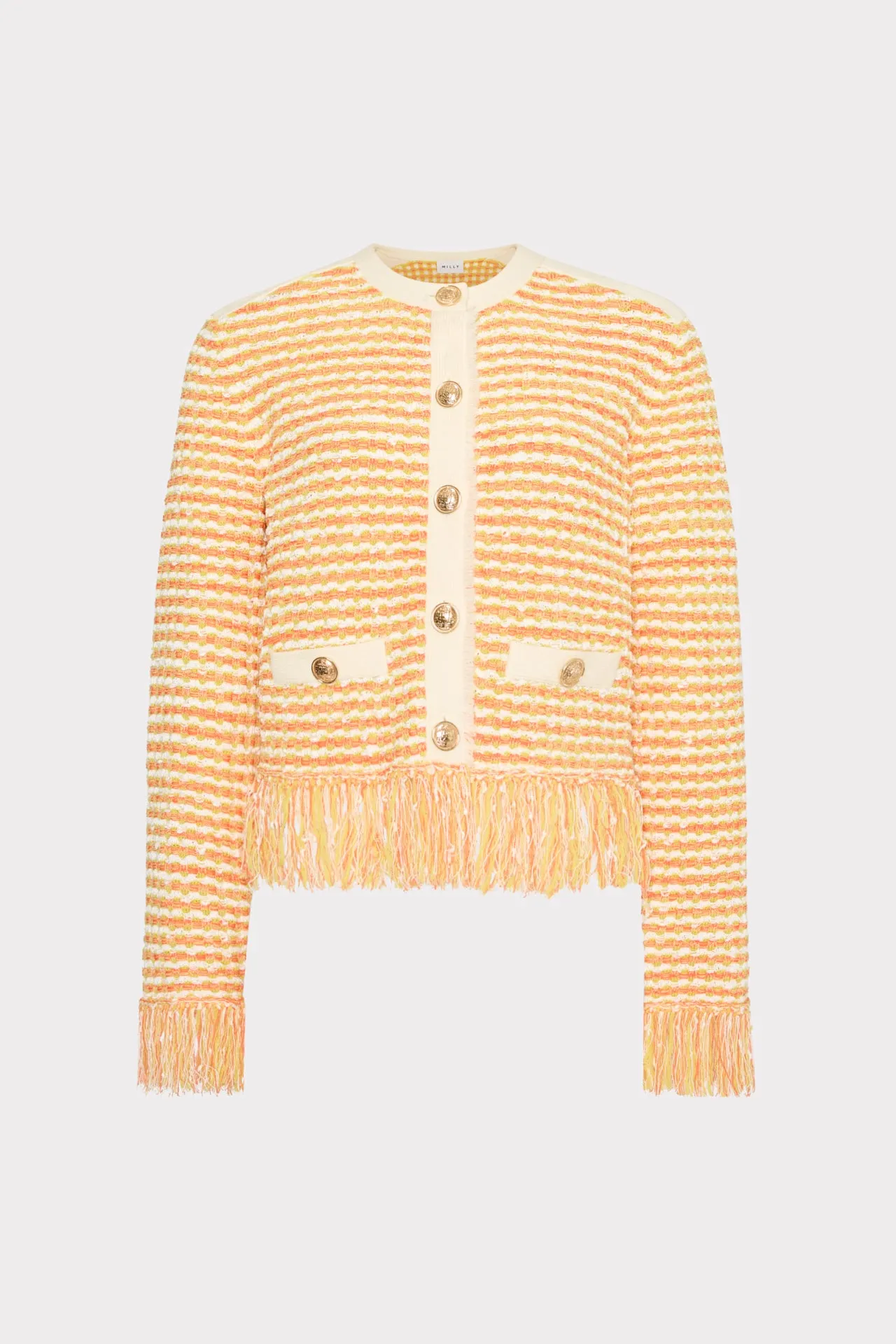 Textured Fringe Trim Cardigan sold by Milly