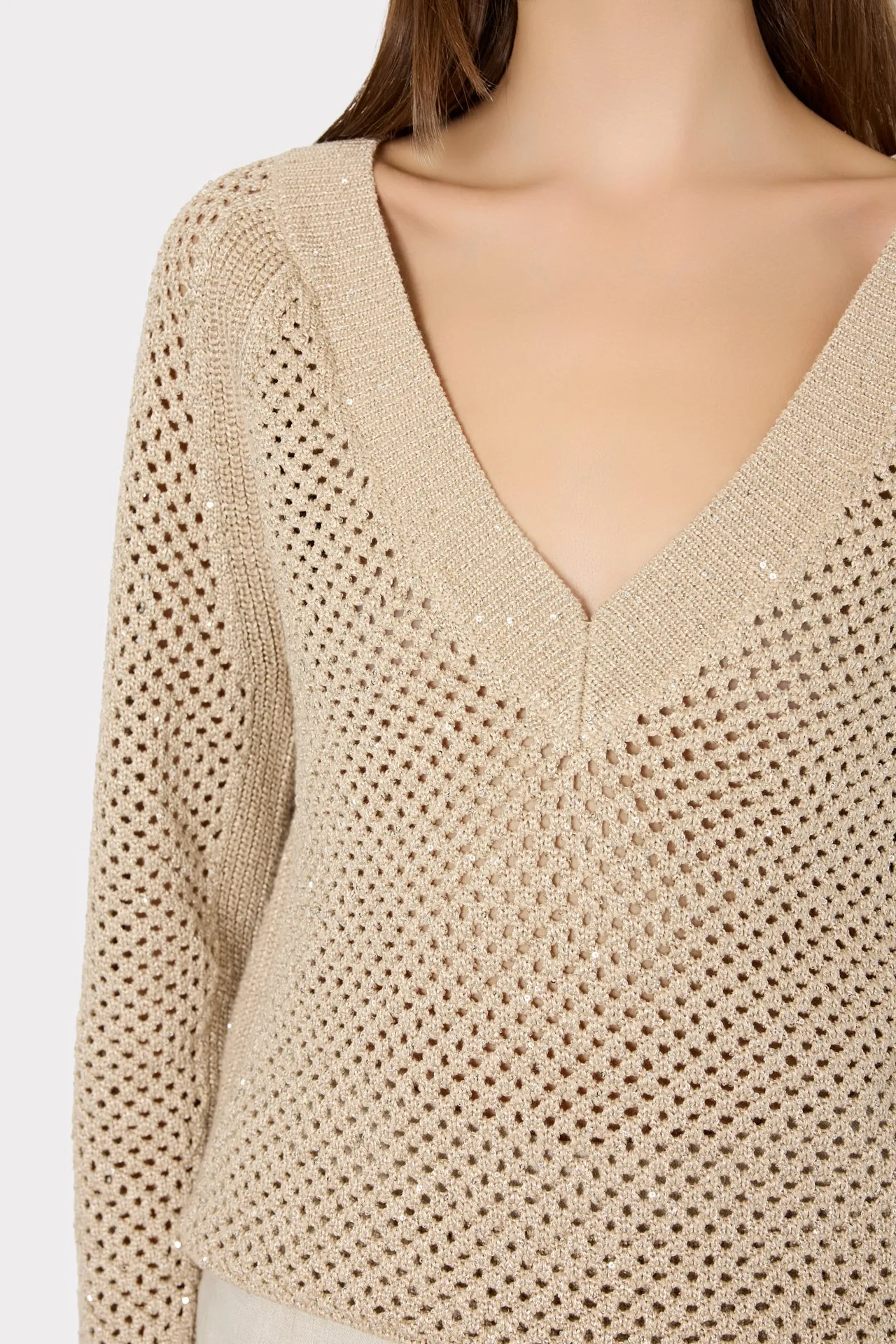 Sequin Mesh V-Neck Sweater sold by Milly product image thumbnail 3