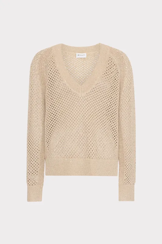 Sequin Mesh V-Neck Sweater sold by Milly