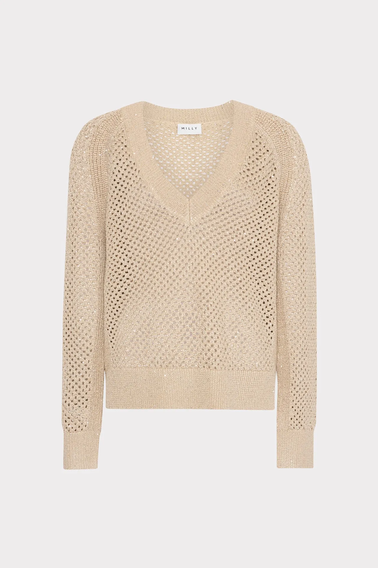 Sequin Mesh V-Neck Sweater sold by Milly