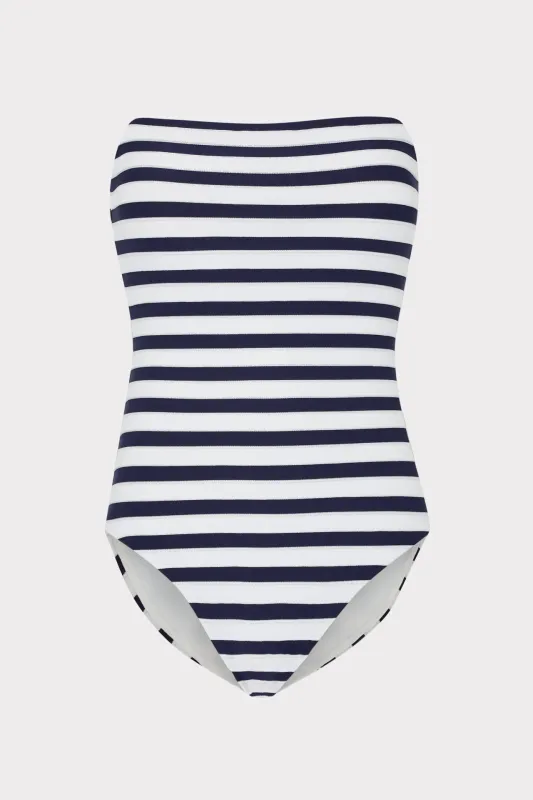 Nautical Metallic Stripe Strapless One Piece sold by Milly