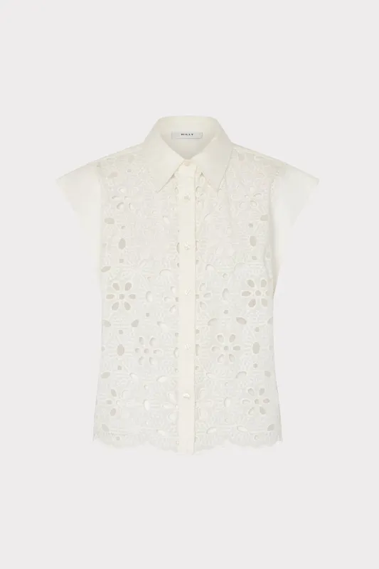 Natalia Floral Eyelet Button Up sold by Milly