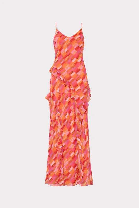 Sunset Tile Ruffle Maxi Dress sold by Milly