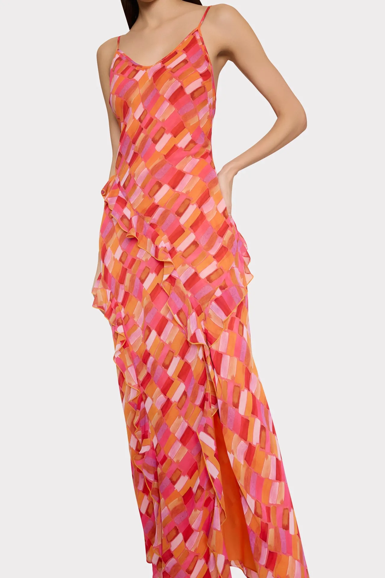 Sunset Tile Ruffle Maxi Dress sold by Milly product image thumbnail 3