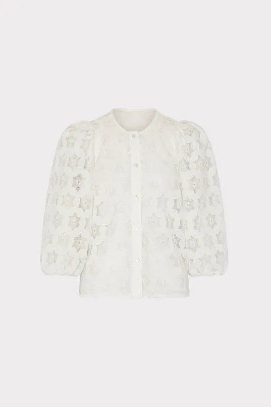 Nannie Circular Embroidery Eyelet Top sold by Milly