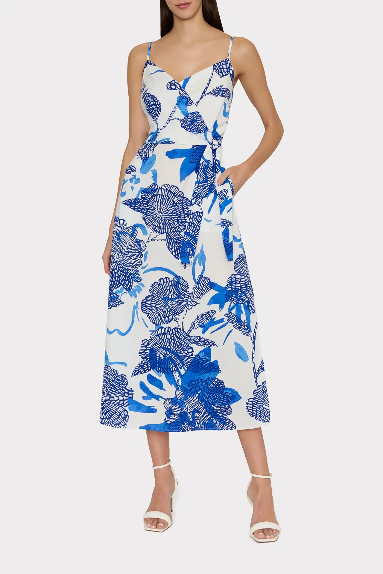 Norma Brushwork Floral Poplin Wrap Dress sold by Milly product image thumbnail 2