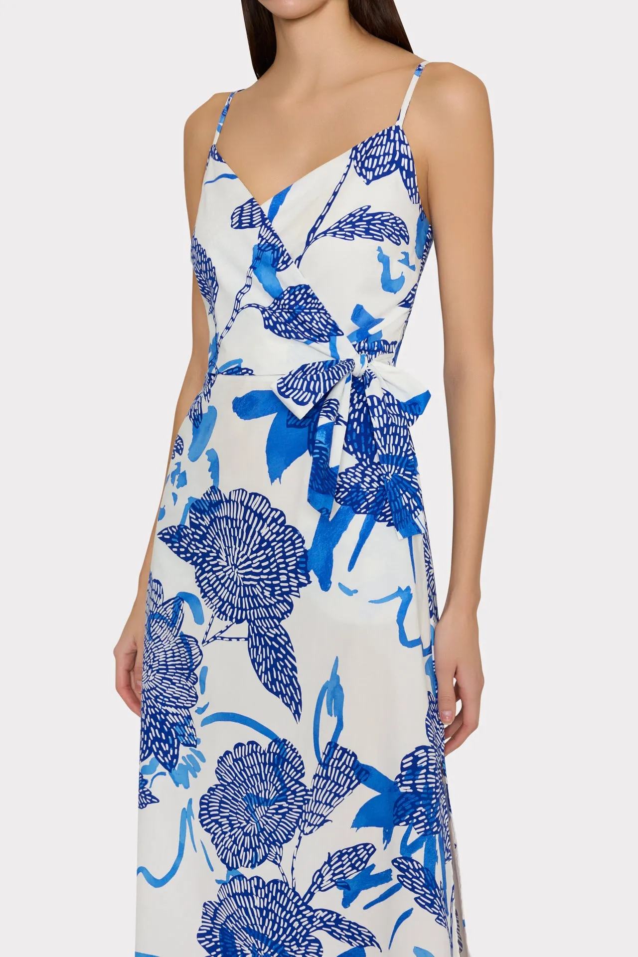 Norma Brushwork Floral Poplin Wrap Dress sold by Milly product image thumbnail 3