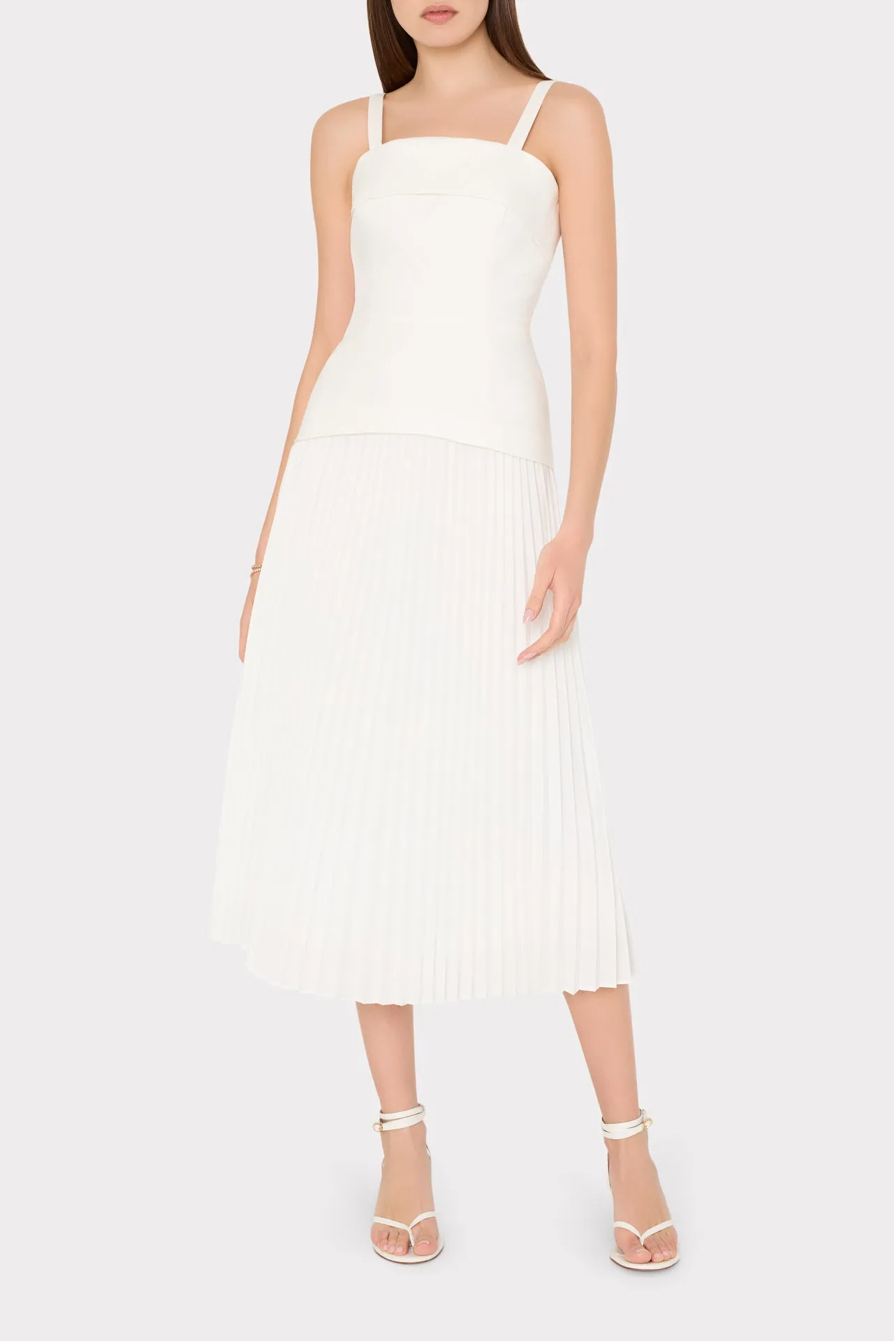 Nala Poplin Pleated Combo Midi Dress sold by Milly product image thumbnail 2