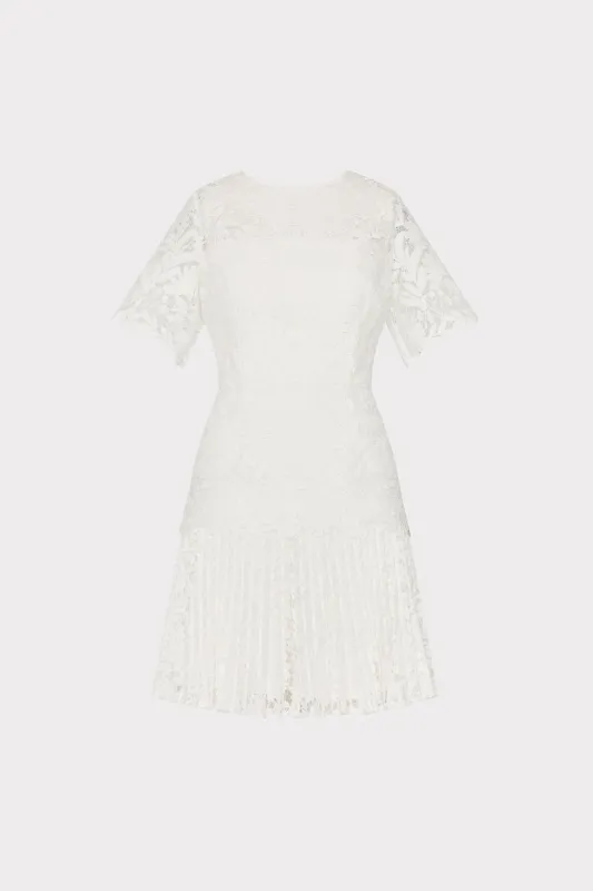 Nikoletta Mixed Laces Pleated Mini Dress sold by Milly